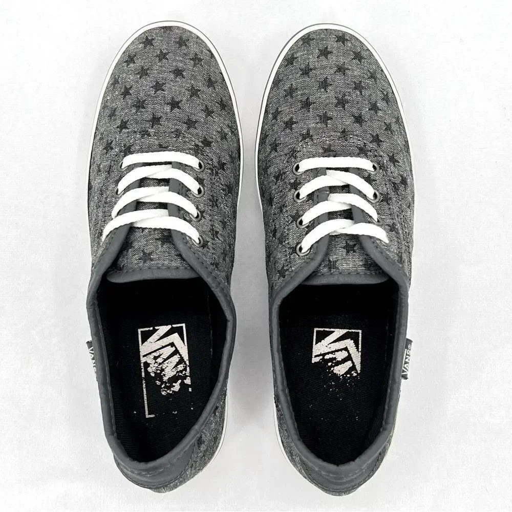 Vans Authentic Huntley Chambray Stars Gray White Sneakers Size 6.5